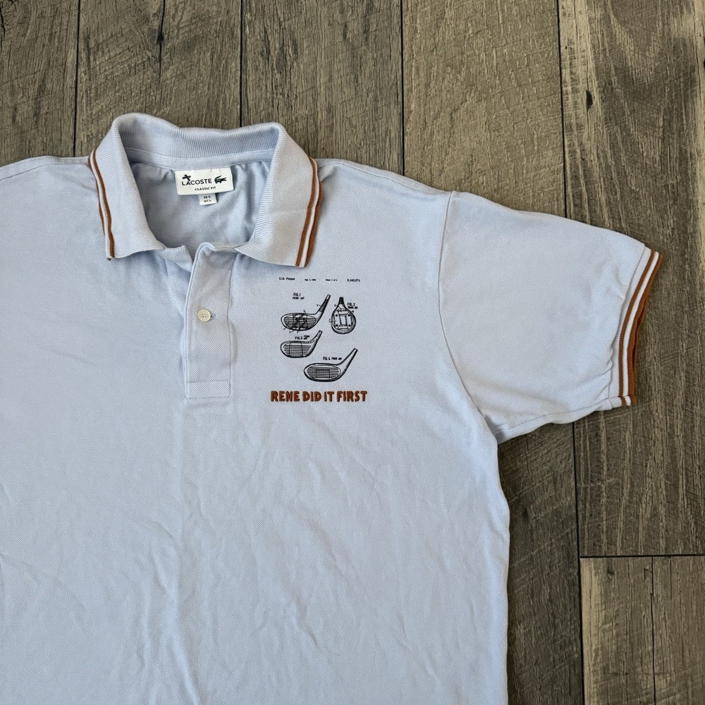Lacoste Classic Fit Golf Embroidered Polo Shirt Rene Did It First Blue Mens L